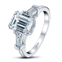 925 Emerald Cut 2CT Real Ring Wedding Jewelry Gift Pass Test Diamond Exquisite Gift Fan Favorite C