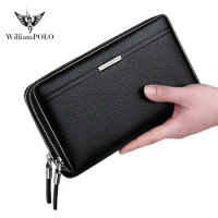 WILLIAMPOLO Business Mens Wallet Genuine Leather Large Capacity Clutch Bag Credit Card Holder Luxury Brand Bag Wallet For Men