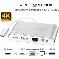 Type C to RJ45 Ethernet 4K HDMI-compatible USB C 3.0 Adapter Dock for Macbook Surface Samsung S21 Dex Xiaomi 10 PS5 TV