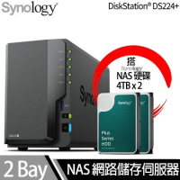 Synology群暉科技 DS224+ NAS 搭 Synology HAT3300 Plus系列 4TB NAS專用硬碟 x 2