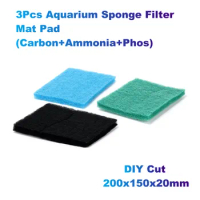 3Pcs Aquarium Sponge Filter Mat Pad (Carbon+Ammonia+Phos) DIY Cut for Hanging/Top/Tank/Pond Filtration System(200x150x20mm)