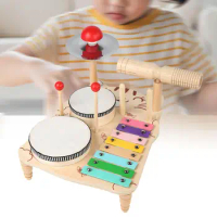 Drum Xylophone Toy Wooden Percussion Toy Kids Baby Drum Set for Boy Girl