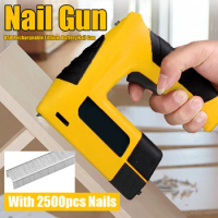 Portable Electric Nail Gun For 4.2V/1500mAh Lithium Battery USB Rechargeable Electric Stapler Carpenter Air Gun Nail+2500 Nails