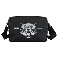 【KENZO】KENZO Varsity Happy Tiger刺繡LOGO尼龍拉鍊斜背包(黑)