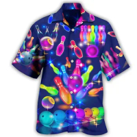 Summer Beach Short Sleeve Blouse 3d Print Colorful bowling Shirts Men Women Hawaiian Shirt Men's Oversized Vocation Lapel Shirt