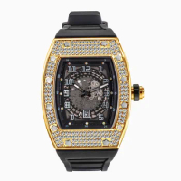 Luxury Big Brand Personality Fashionable Full Star Diamond Barrel Silicone Strap Quartz Festina Men's Watch