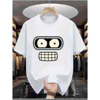 Men's Kapas T-Shirt Bender Robot From Anime Futurama - Short Sleeve Cotton Round Neck Shirt With Ben