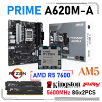 AMD Ryzen 5 7600 CPU With ASUS PRIME A620M-A Motherboard DDR5 Desktop AM5 AMD A620+Kingston Fury RAM DDR5 5600MHz 8Gx2 Kit NEW