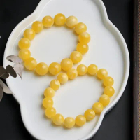 Natural Honey Wax Women's and Men's Bracelets, Chicken Oil Yellow Buddha Beads, Golden Round Beads, Old Honey Amber Single Ring