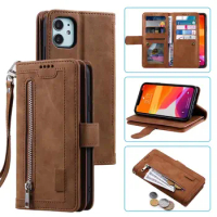 100pcs/Lot Phone 9 Cards Holder Zipper Wallet Leather TPU Cover Case For Iphone 13 12 11 Xr Xs Pro Max Mini X 8 7 Plus