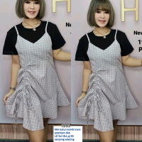Dress HNj ktk serut stell 1993(premium BKK)  Bhn kaos Kombi katun fit to L
