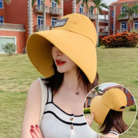 Women Hat Summer Hat UV Protection Fashionable Big Brim Sun Protection Cap Beach Sunhats Ponytail Hat Travel Visor Bucket Hat