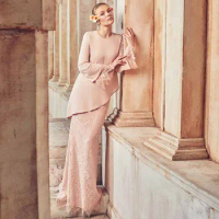 Pale Pink Mother of the Bride Dress for Weddings O Neck Wedding Guest Gown for Women Evening Gown