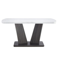 63" Marble Dining Table, Dining Room Table with Faux Marble Top and V-Shape MDF Base, Modern Kitchen Dining Table
