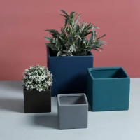 Morandi INS Ceramic Magnesium Oxide Cement Square Flower Pot Green Plant Flower Pot Simple Large Extra Large
