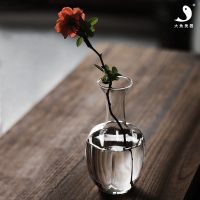手工玻璃南瓜花瓶日式玻璃禪意花器插花臺面花器水培花瓶茶席擺設1入