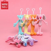 Miniso Pink Panther Kawaii Plush Keychain Fleece Pink Naughty Doll Panther Backpack Pendant Creative Cartoon Toy Decoration