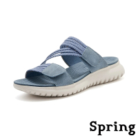 【SPRING】厚底拖鞋 Z字拖鞋/彈力縷空Z字織帶魔鬼粘厚底拖鞋(藍)