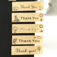 120pcs Kraft Paper Thank You Stickers Long Strip Gift Seal Labels Envelope Paper Bag Greeting Card Sticker Christmas Decorations