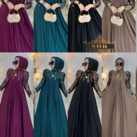 BY SHR ORI MAXI DRESS INCESS AYU SERUNI WOLLFIS SATIN ZIPPER BY SHR ORI DRESS PANjang ELEGAN DAN MOD