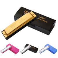 Qimei 10 Bores/ Holes Chromatic Blues Harmonica C key Mouth Ogan Musical Instrument Armonica For Beginners Kids Gifts