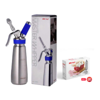 【MOSA】髮絲紋 不銹鋼奶油槍、奶油發泡器 - 藍 0.5L 贈氣彈 10支(鮮奶油 / 奶泡)