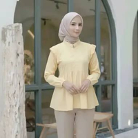 Amanda Blouse Ruffle Wanita Elegant Kemeja Linen Premium/ Atasan wanita hijab Lengan Panjang warna M