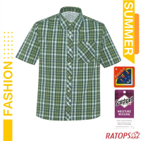 瑞多仕-RATOPS 男款 短袖彈性格子襯衫_DA2504 叢林綠/翠綠