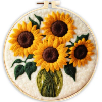 CHENISTORY Needle Felting Kits Beginners Sunflower DIY Wool Needle Felting Starter Kit Needle Felt Set Home Decoration Art Craft