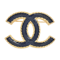 CHANEL 經典藍色琺瑯雙C LOGO滾邊造型胸針(金色)