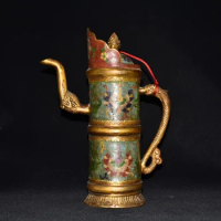 13"Tibetan Temple Collection Old Bronze Cloisonne Enamel Dragon Beast Butter Tea Pot Tibetan Kettle Flagon Teapot Ornaments