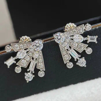 Custom Solid 10K White Gold Women Stud Earrings Fireworks Moissanite Diamonds Wedding Party Engagement Anniversary Drop Earrings