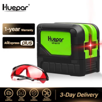 Huepar 2 line Red Cross Line Laser Level 2 Dots Self-leveling Vertical Horizontal Lasers 2pcs Magnetic Bases + Red Laser Glasses
