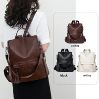 Backpack ladies large capacity retro solid color backpack multi-functional leisure travel anti-theft backpack wholesale