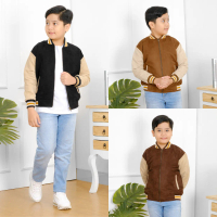 Brofash - Jaket Bomber Baseball Varsity Suede Zipper Anak Laki Laki Umur 1 2 3 4 5 6 7 8 9 10 11 12 