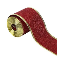 10 Yards 50mm Christmas Glitter Ribbon Wired Edge for Gift Wrapping Xmas Tree Bowknot Wreath Ornament Decoration Red Gold White