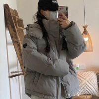 2023 Winter Padded Coat Thick Warm Love Embroidery Loose Puffer Female Snow Outwear Gery Down Cotton Jacket Women Hooded Parkas