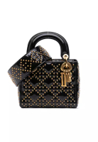 Dior 二手 Dior 迷你漆皮藤格紋鉚釘軟包 Lady Dior