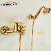 European Gold copper shower head set Bathroom Hot and Cold Rain Shower head Bathtub simple triple shower head XT868
