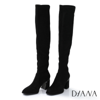 DIANA 7.5cm 彈性羊紋美腿修修神器素色粗跟長靴-時尚美學-黑