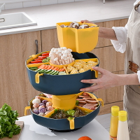 旋轉塑料家用分格火鍋蔬菜拼盤雙層水果盤洗菜籃洗菜盆火鍋瀝水籃