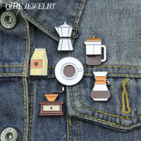 Coffee Shop Tools Enamel Pin Brooch Badge Metal Bean Bottle Cup Grinder Jewelry Friends Lapel Clothes Hat Bag Gift Wholsale