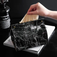 Tissue Case PU Leather Napkin Box Container Car Marble Pattern Towel Papers Dispenser Holder Box For Home Desktop Decoratio