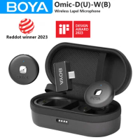 BOYA Omic-D-B Wireless Lavalier Lapel Microphone for iPhone Android Type-C Devices Youtube Video Recording Live Streaming Vlog