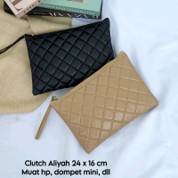 ALIYA clutch Tas selempang wanita fungsi kasual,formal,kondangan,pesta Kulit PU Kanvas Polos Hitam P