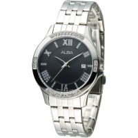 【ALBA】雅柏手錶 情定羅馬SWAROVSKI晶鑽黑色面鍊帶女錶/AG8403X1(保固二年)