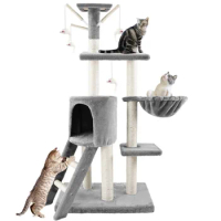 Large Playhouse Wood Cat Tree Tower Cat Climbing Frame Wooden Cat Tree House