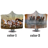 LVYZIHO Horse Blanket - Eight Horses In Gallop Hooded Blanket ​- Warm Home Picnic Wearable Fleece Blankets