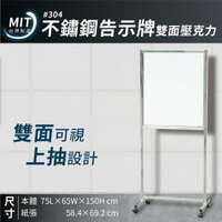 台灣製造｜不鏽鋼告示牌－雙面壓克力｜佈告欄 展示架 型錄架 公佈欄 雙面告示牌
