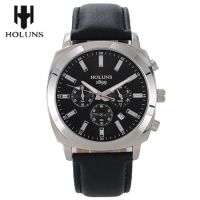 2020 men quartz watch black big dial leather mens watches top brand luxury relogio masculino 3ATM waterproof HOLUNS dropshipping